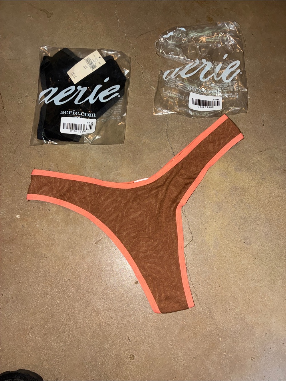 Aerie Brown Thong with Coral Trim